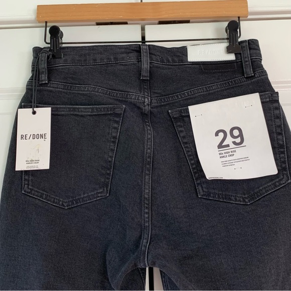 RE/DONE 90s High Rise Jeans Button Fly Washed Black Ankle Crop Redone Size 29 - Picture 4 of 9